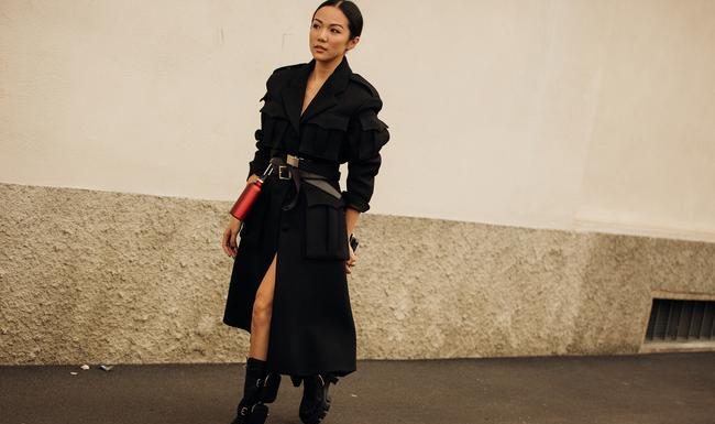 Your solution to rainy-day dressing? Chunky ankle boots and bare legs
